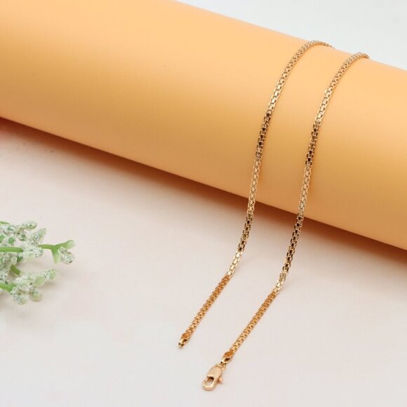 Elegant Rose Gold Flat Link Chain Necklace High Shine Finish, XPNL0252 - Picture 11 of 12